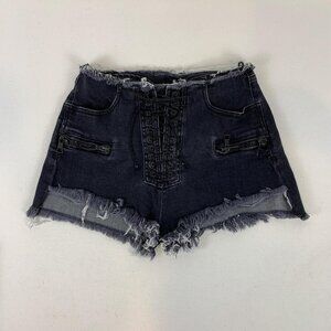BEN TAVERNITI™ UNRAVEL PROJECT Black Lace-Up Denim Shorts - Size 26/S